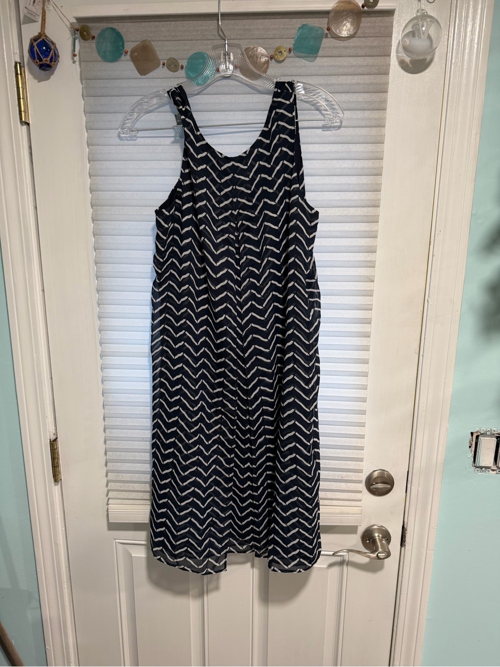 Armani Collezioni Navy and White Chevron Midi Dress